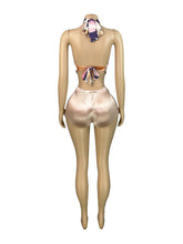 Load image into Gallery viewer, Halterneck high-neck, printed strappy top, satin shorts, two-piece suit AY3668

