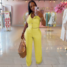 Load image into Gallery viewer, Casual halterneck top and trousers two-piece set
