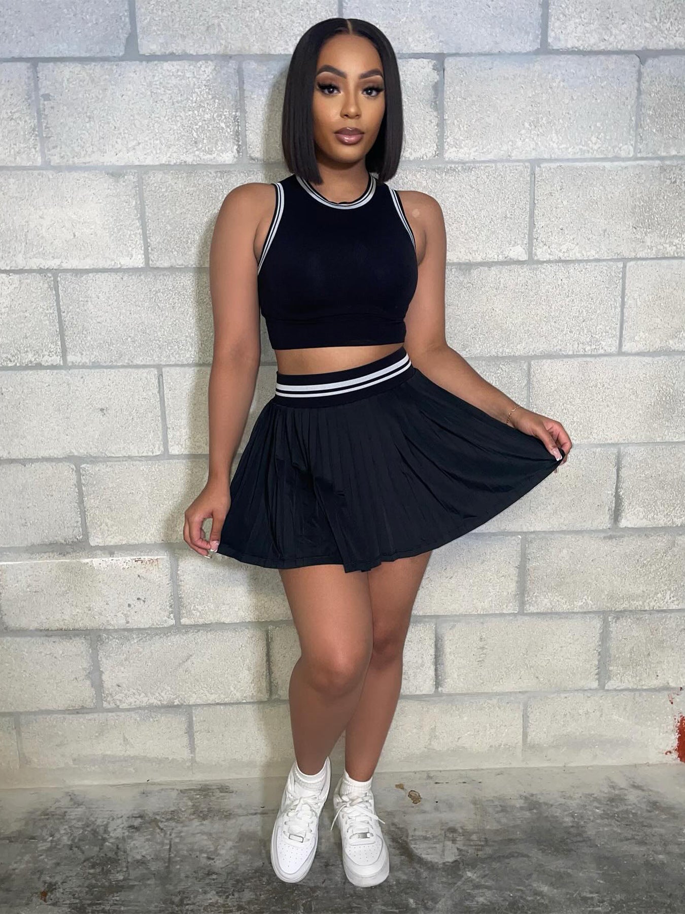 Sexy pleated short skirt fashion two-piece set AY3647
