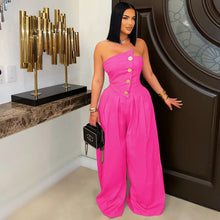 Load image into Gallery viewer, Sexy tube top sleeveless metal button wide leg jumpsuit AY3659
