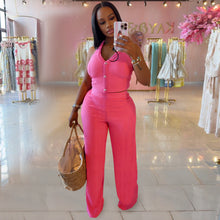 Load image into Gallery viewer, Casual halterneck top and trousers two-piece set
