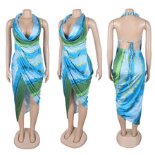 Load image into Gallery viewer, Sexy high slit printed satin dress
