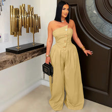 Load image into Gallery viewer, Sexy tube top sleeveless metal button wide leg jumpsuit AY3659
