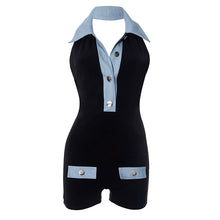 Load image into Gallery viewer, Denim contrast color slim summer women&#39;s jumpsuit shorts
