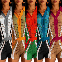 Load image into Gallery viewer, Perspective contrasting collar knit shorts set AY3485
