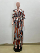 Load image into Gallery viewer, V-neck short sleeve wide-leg pants set with irregular stripe print AY3502
