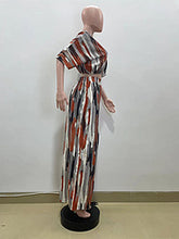 Load image into Gallery viewer, V-neck short sleeve wide-leg pants set with irregular stripe print AY3502
