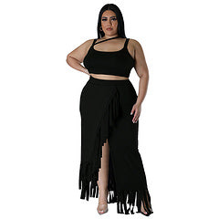 Oversized women's tassel irregular sleeveless skirt set AY3470