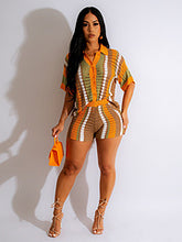 Load image into Gallery viewer, Perspective contrasting collar knit shorts set AY3485
