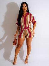 Load image into Gallery viewer, Perspective contrasting collar knit shorts set AY3485
