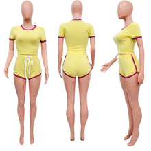 Load image into Gallery viewer, Fashion Solid Color Side Stripe Top Shorts Set（AY2293）
