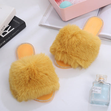 Rhinestone solid color plush slippers(JD0011)