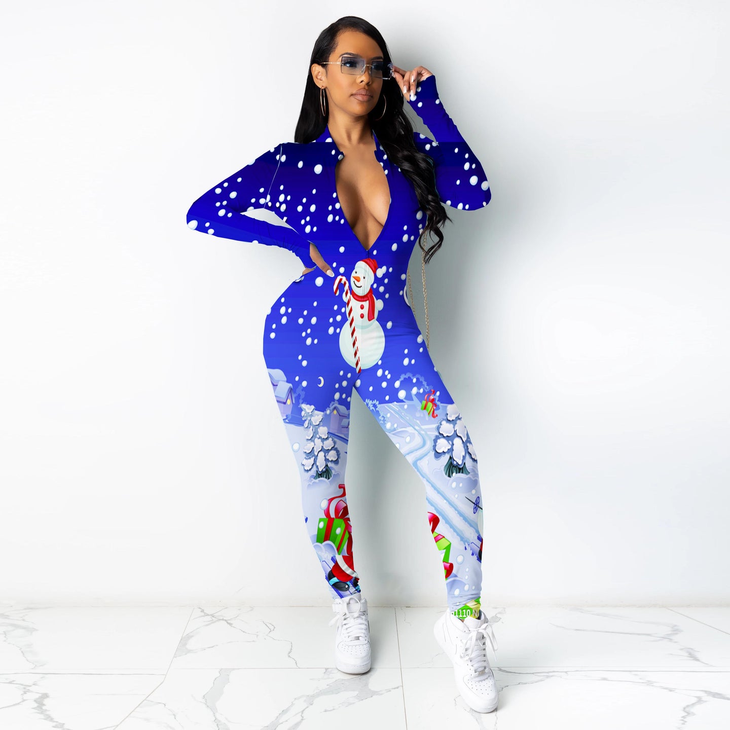 Christmas print long-sleeved jumpsuit（AY1567）