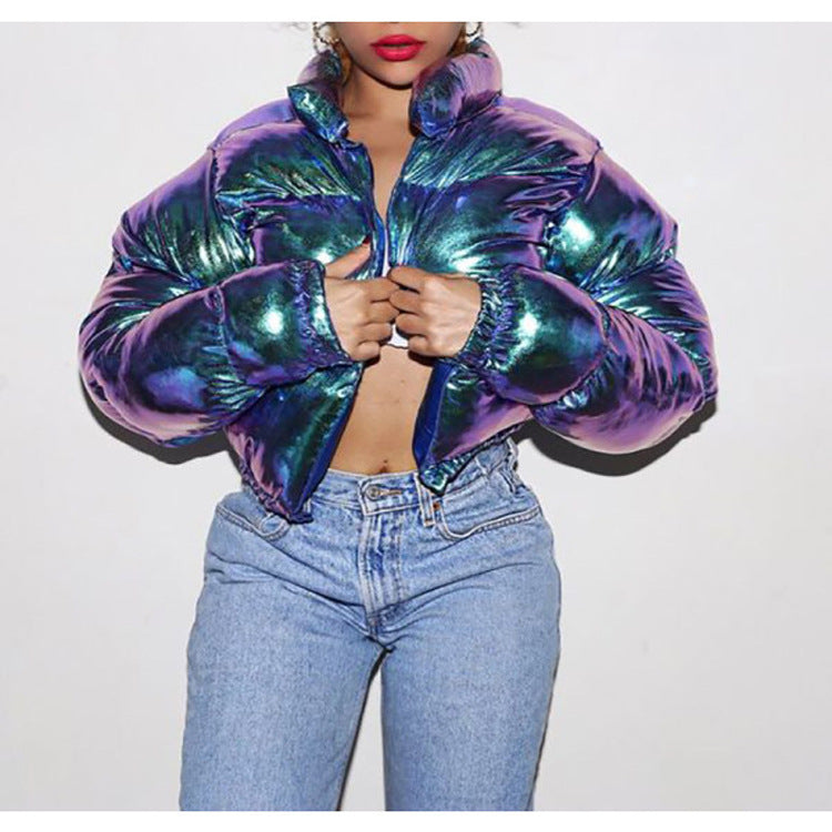 Hot selling metal laser color short bubble  jacket