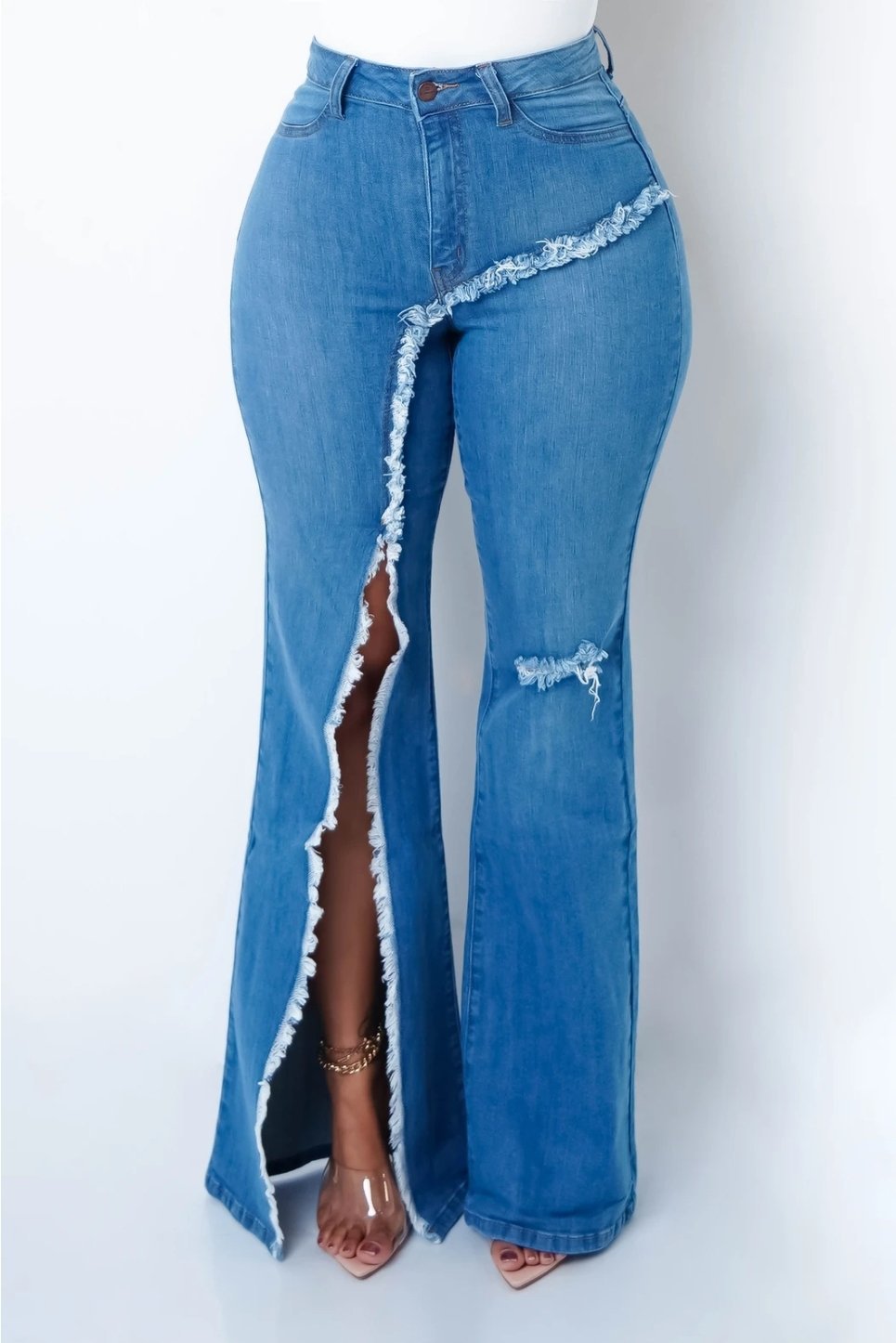 Fashion stretch ripped flared jeans（AY1465）