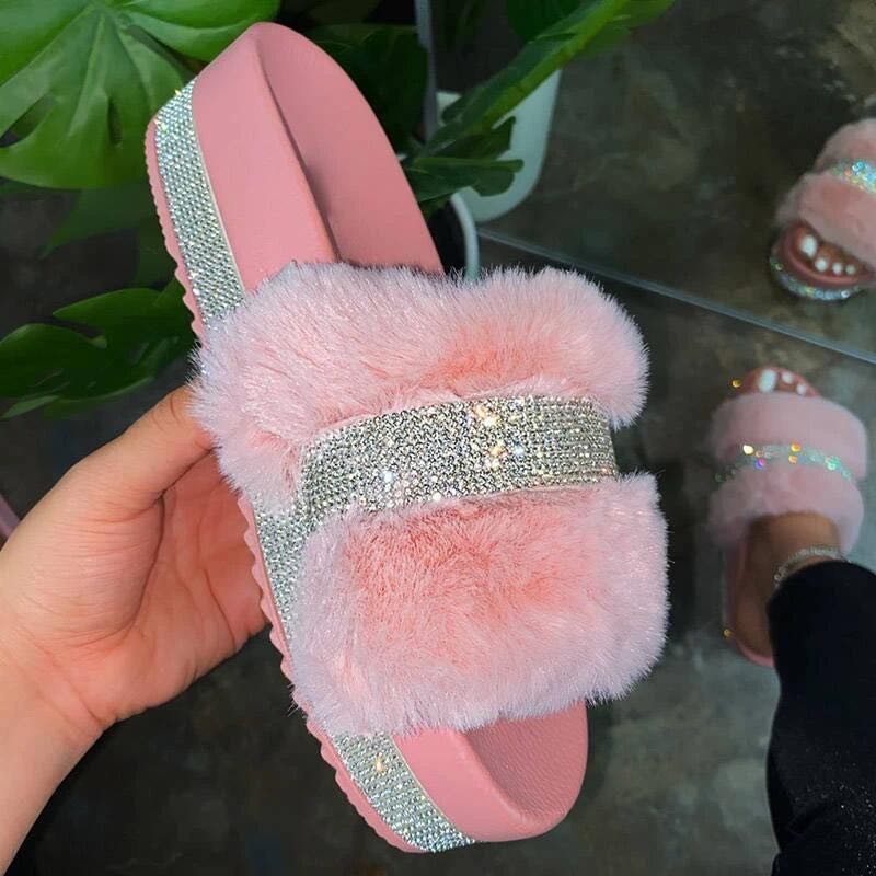 Hot sale shiny fluffy slippers