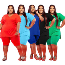 Load image into Gallery viewer, V-neck plus size solid color casual suit AY1042

