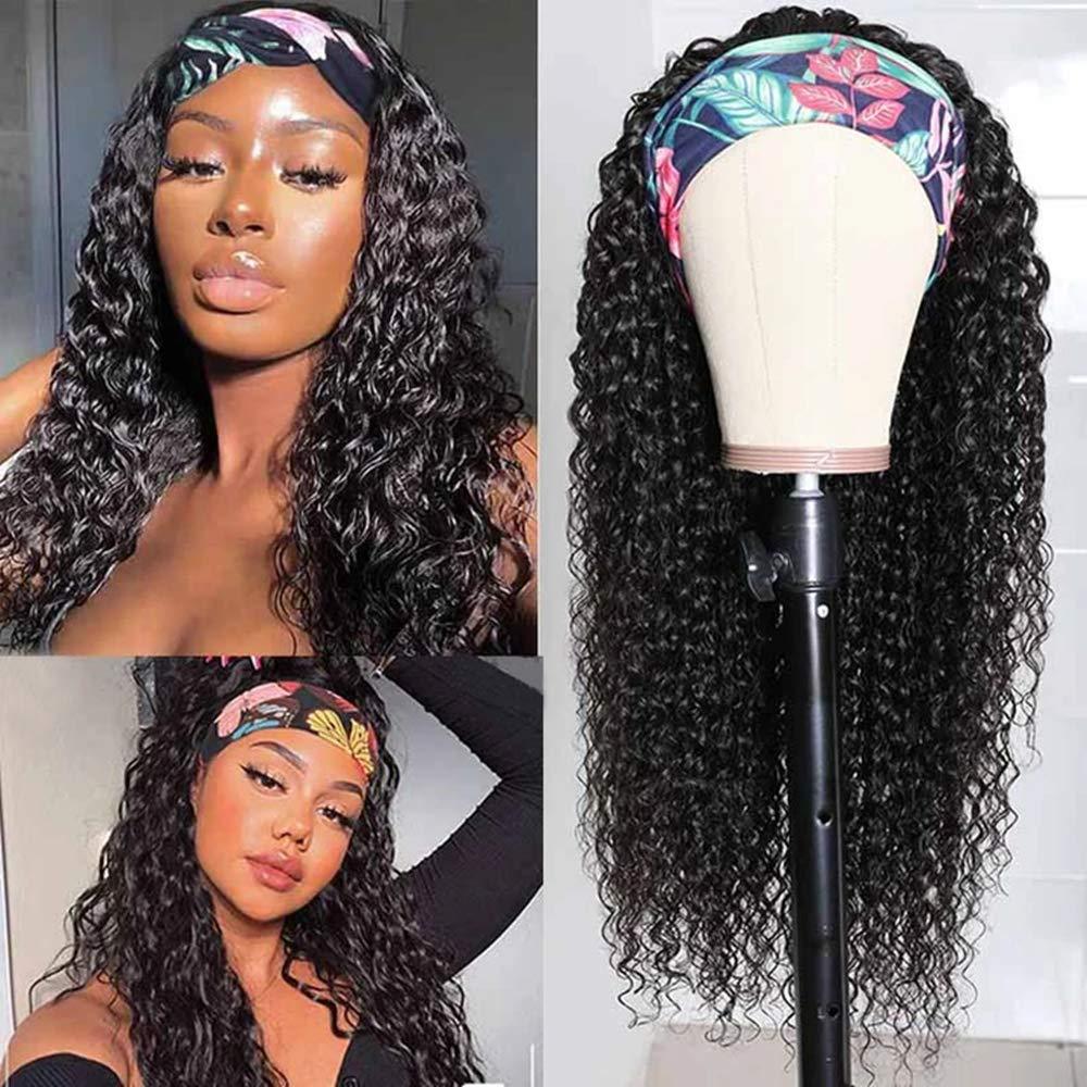 9A human hair natural color curly headband wig(AH5046)