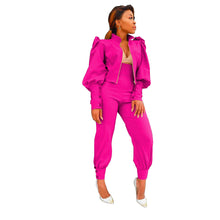 Load image into Gallery viewer, Stylish solid color zippered high-waisted two-piece suit AY2585
