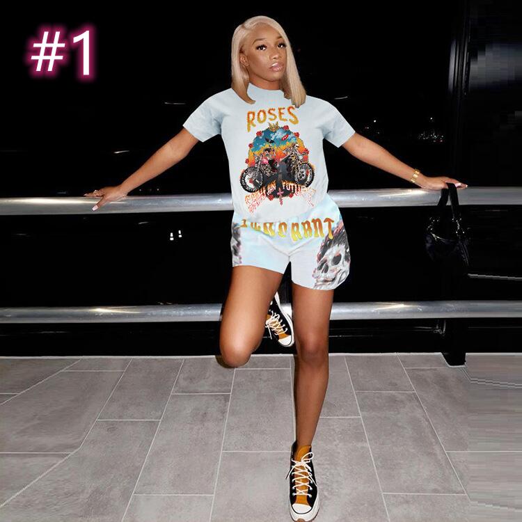 Casual Printed Short Sleeve Shorts Two Piece Set（AY1814）