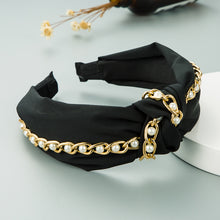 Load image into Gallery viewer, Metal chain fabric knotted pearl headband
