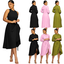 Load image into Gallery viewer, Gathered Tank Top Dress Shawl Short Jacket Set（AY2258）
