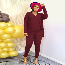 Load image into Gallery viewer, Fashion Solid Color V-Neck Casual Two Piece Set（AY2305）
