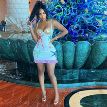 Load image into Gallery viewer, Backless print hot diamond suspender dress（AY2322）
