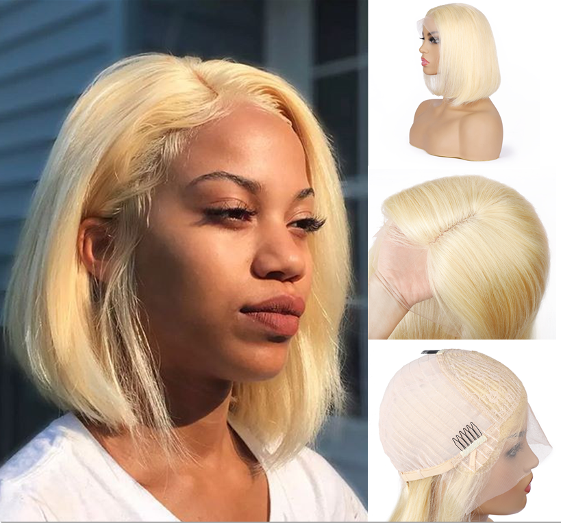 10A 613 Bob human hair T-lace straight Lace wig（AH5033）