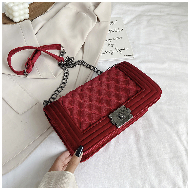 Velvet rhombus chain crossbody bag（AB2044）