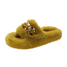 Load image into Gallery viewer, Hot selling thick-soled round head hairy chain slippers
