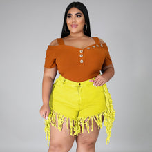 Load image into Gallery viewer, Ripped fringed brushed denim shorts plus size AY1133
