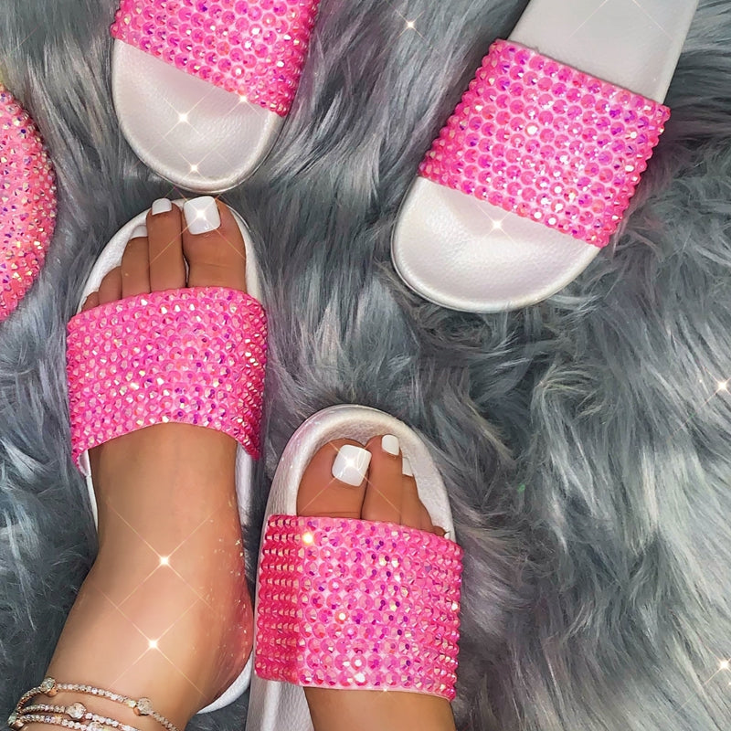 Shiny colorful diamond slippers