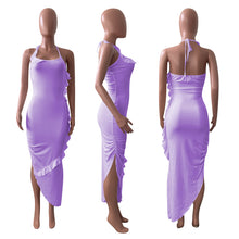 Load image into Gallery viewer, Solid color ruffled pleated dress
