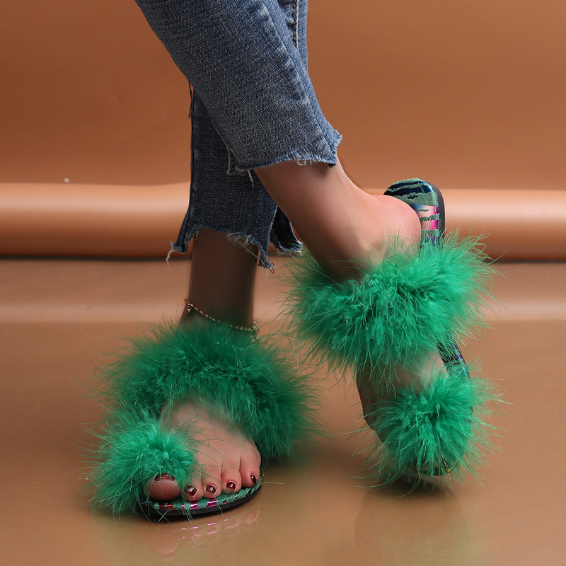 Hot selling colorful plush flat slippers