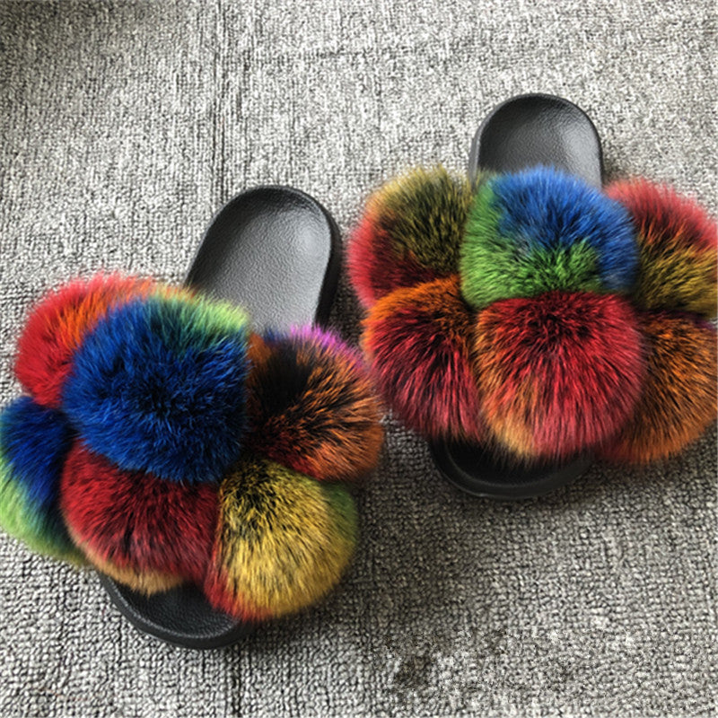 Hot selling fur ball slippers