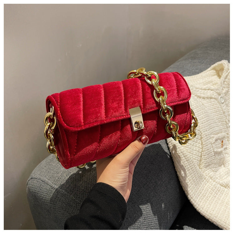 Check velvet chain shoulder bag（AB2049）