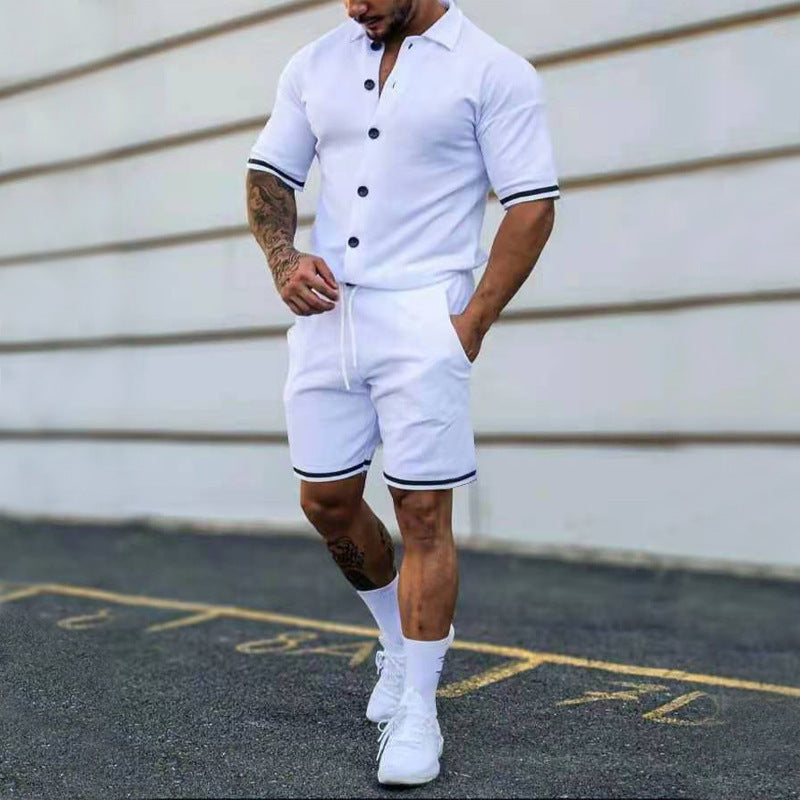 Lapel Button Down Short Sleeve Shorts Set（AY2248）