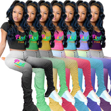 Load image into Gallery viewer, Gradient Alphabet Print Slit Micro Flare Pants Two-Piece Set（AY2269）
