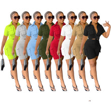 Load image into Gallery viewer, Shirt short sleeved shorts solid color two-piece set AY2731
