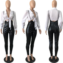 Load image into Gallery viewer, PU Sling Zipper Pants Shirt Top Two Piece Set（AY2338）
