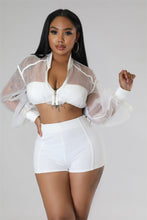 Load image into Gallery viewer, Organza top and solid color shorts two-piece set AY2735
