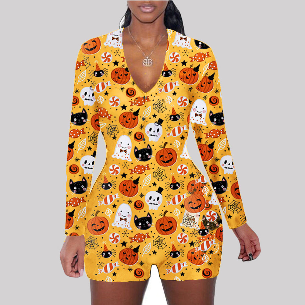 Halloween print long sleeve jumpsuit（AY1436）